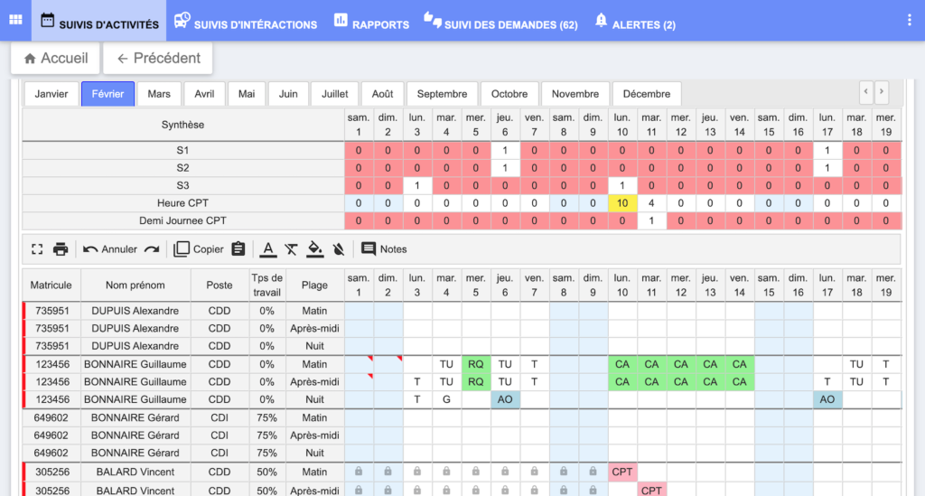 Planning d’activité